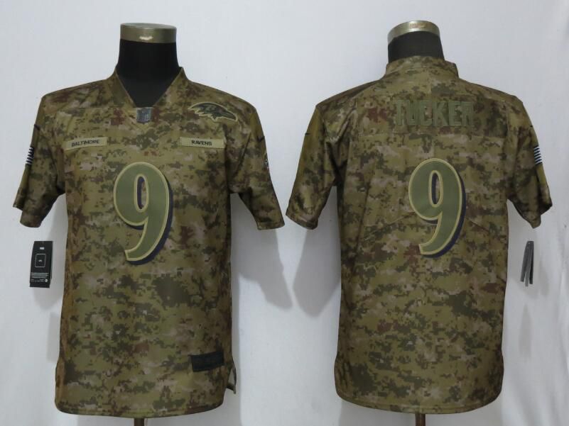 Women Baltimore Ravens #9 Tucker Nike Camo Salute to Service Limited NFL Jerseys